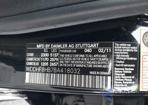 2011 Mercedes-Benz E 350 4Matic из США, поврежденный, VIN WDDHF8HB7BA418032